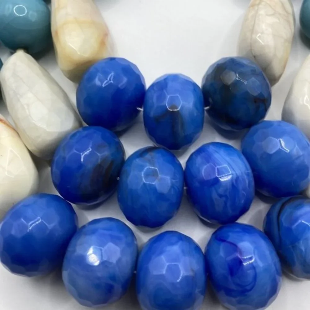 Triple Strand Acrylic Faceted Beads Wood Gold Tone LYNDELL NYC Designer Necklace